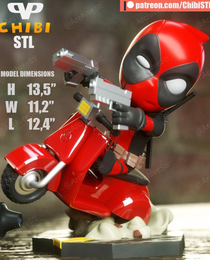 死侍（Deadpool）骑车Q版3D打印图纸